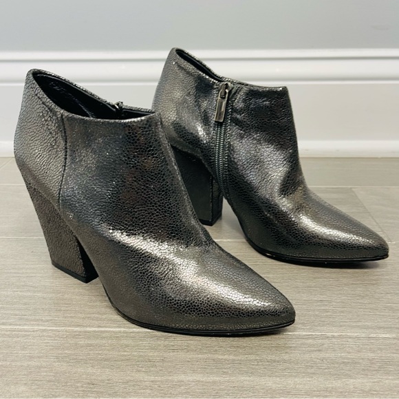 Giampaolo Viozzi Metallic Crackle Leather Ankle Boots Block Heel Booties Italy 7 - Picture 4 of 16